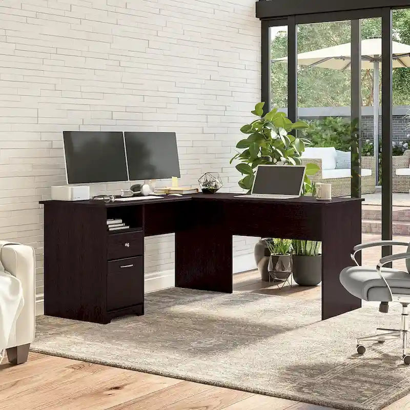 60 Inch L-Shaped Office Desk with Hutch, File Drawer, and Storage