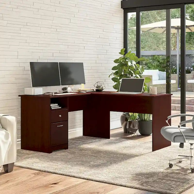 60 Inch L-Shaped Office Desk with Hutch, File Drawer, and Storage