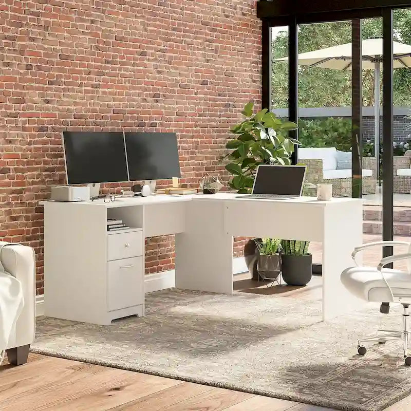 60 Inch L-Shaped Office Desk with Hutch, File Drawer, and Storage