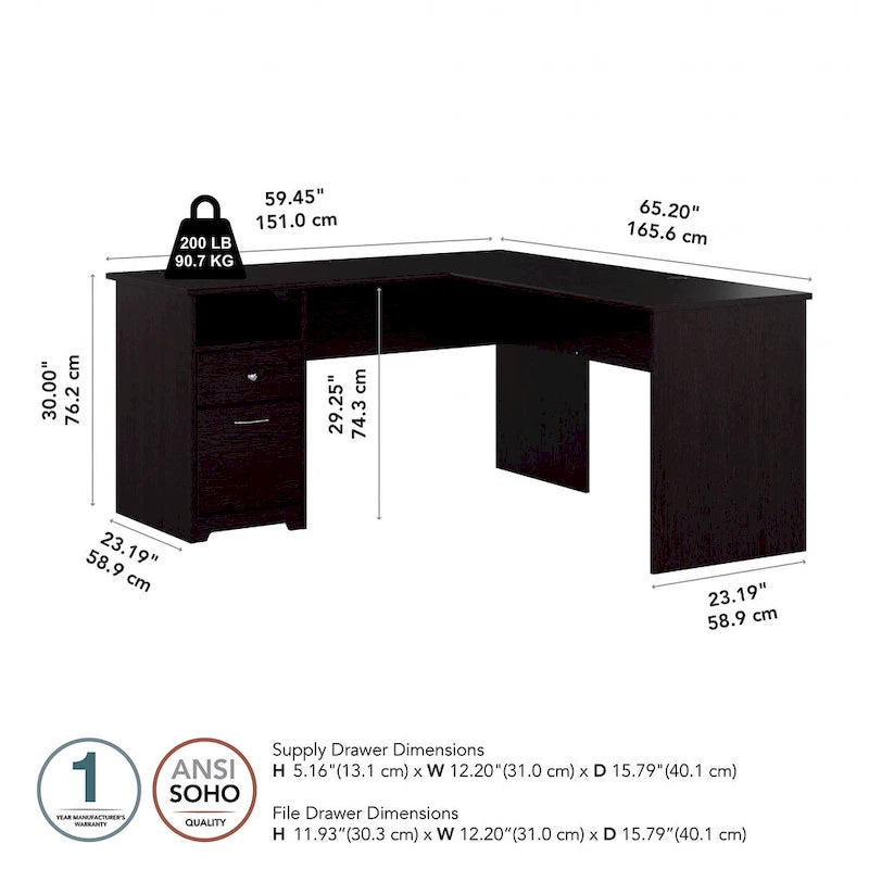 60 Inch L-Shaped Office Desk with Hutch, File Drawer, and Storage