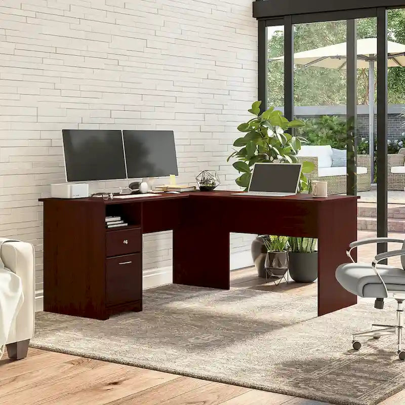 60 Inch L-Shaped Office Desk with Hutch, File Drawer, and Storage