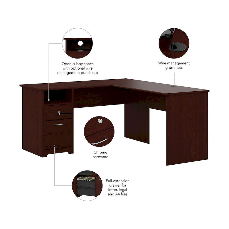 60 Inch L-Shaped Office Desk with Hutch, File Drawer, and Storage