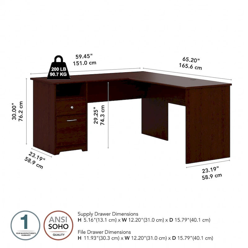 60 Inch L-Shaped Office Desk with Hutch, File Drawer, and Storage