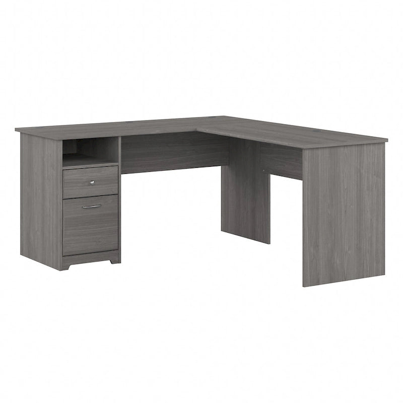 60 Inch L-Shaped Office Desk with Hutch, File Drawer, and Storage