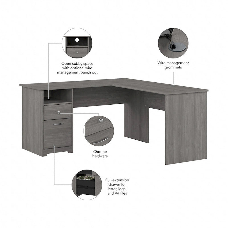60 Inch L-Shaped Office Desk with Hutch, File Drawer, and Storage