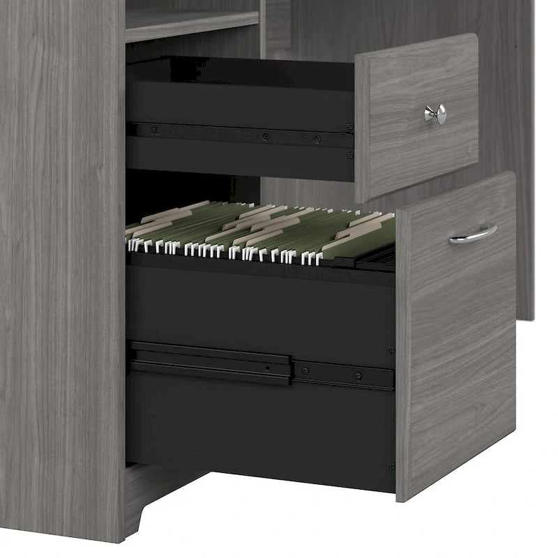 60 Inch L-Shaped Office Desk with Hutch, File Drawer, and Storage