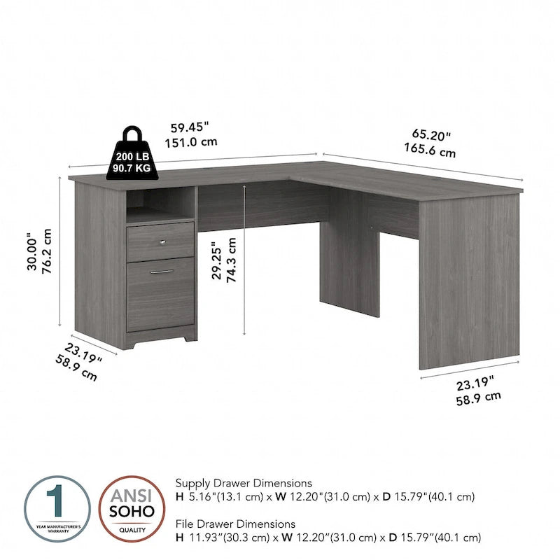 60 Inch L-Shaped Office Desk with Hutch, File Drawer, and Storage