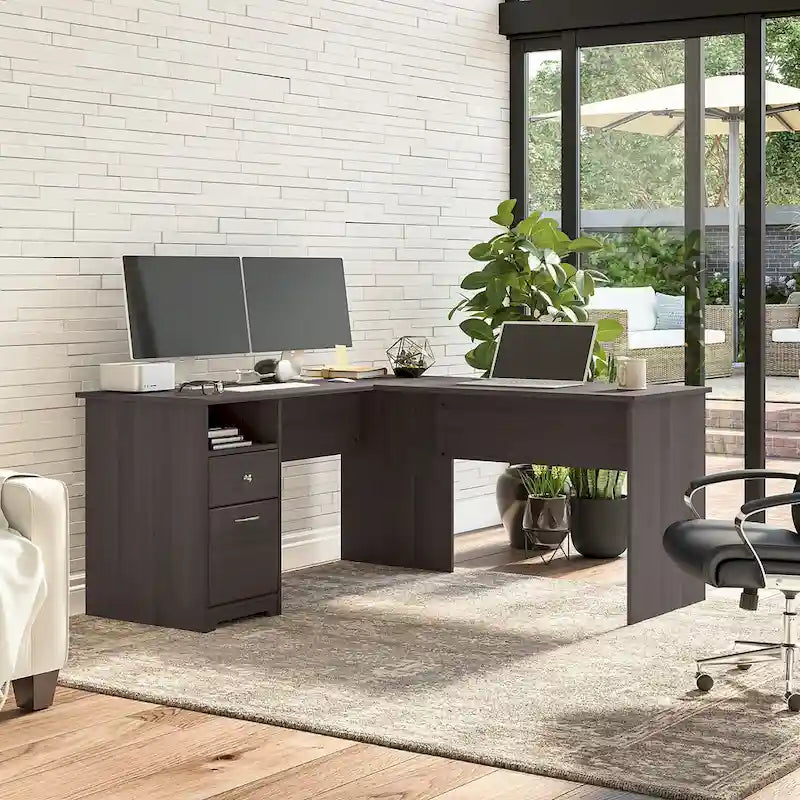 60 Inch L-Shaped Office Desk with Hutch, File Drawer, and Storage