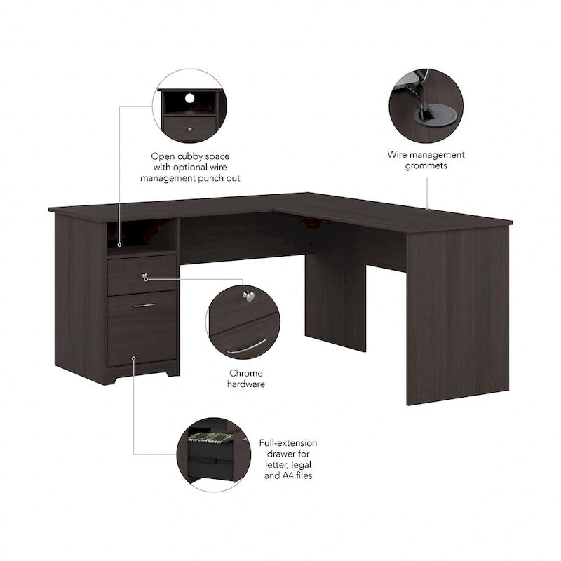 60 Inch L-Shaped Office Desk with Hutch, File Drawer, and Storage