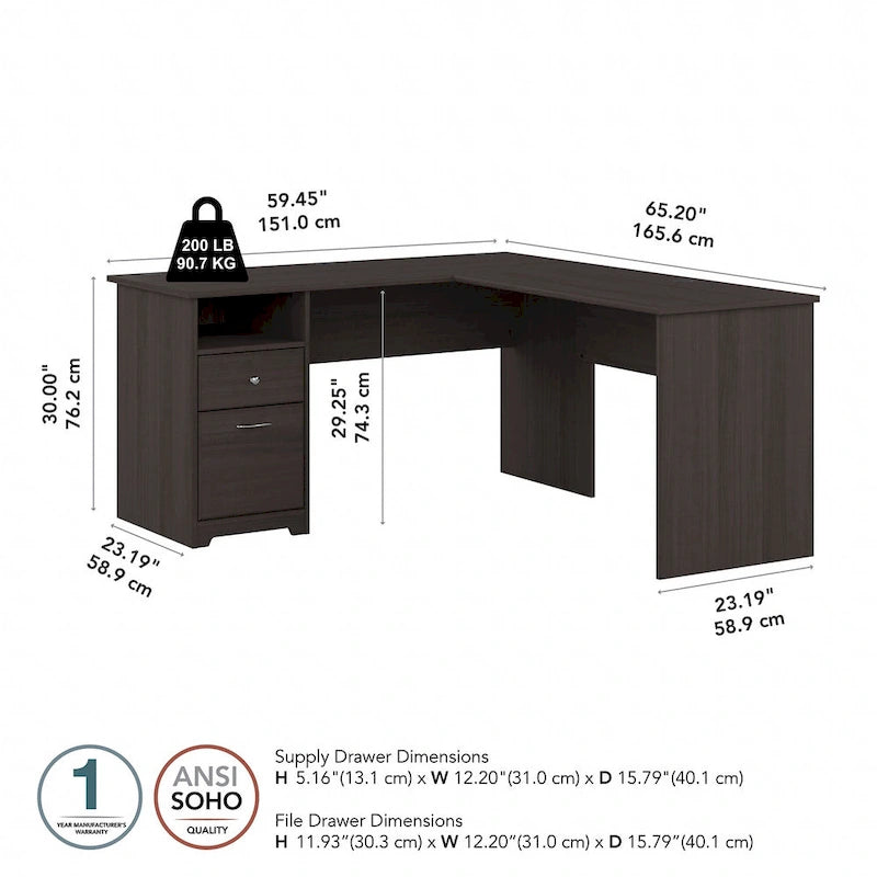 60 Inch L-Shaped Office Desk with Hutch, File Drawer, and Storage