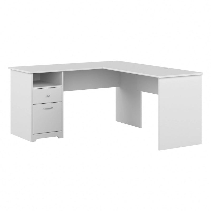 60 Inch L-Shaped Office Desk with Hutch, File Drawer, and Storage