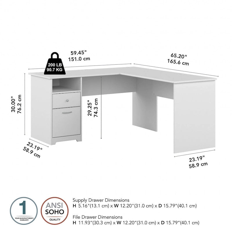 60 Inch L-Shaped Office Desk with Hutch, File Drawer, and Storage