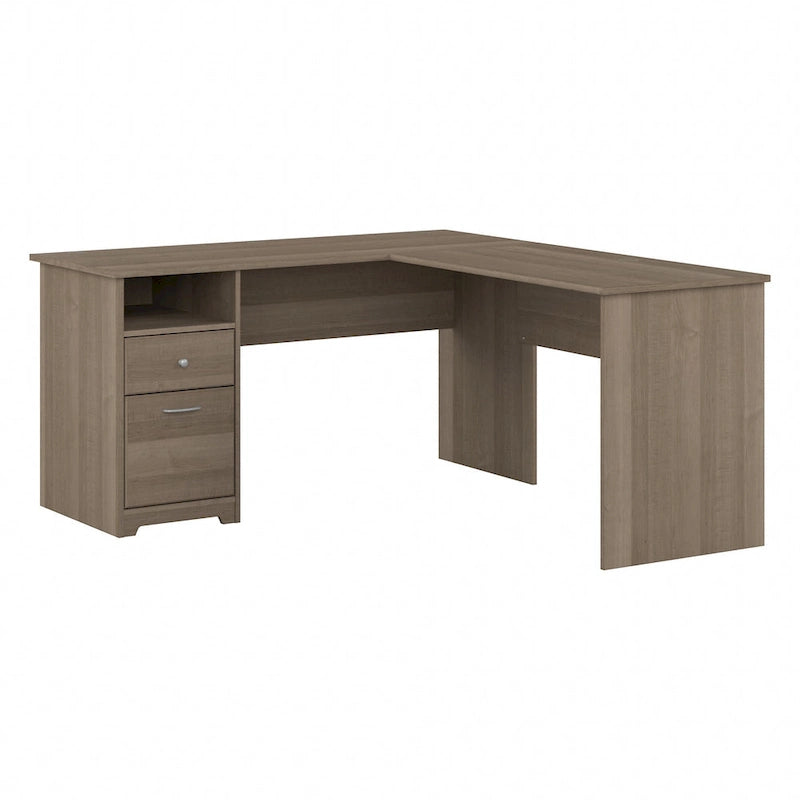 60 Inch L-Shaped Office Desk with Hutch, File Drawer, and Storage