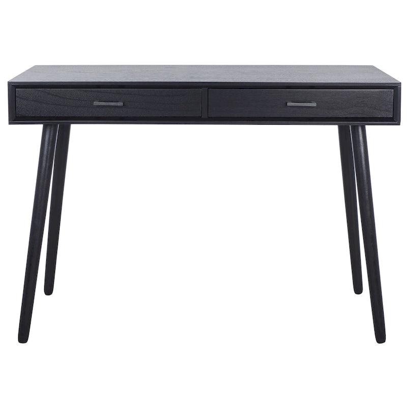 2-Drawer Writing Desk with Tapered Legs and Brass Pulls