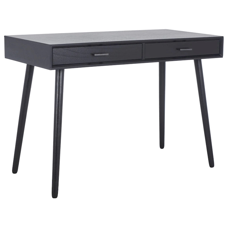 2-Drawer Writing Desk with Tapered Legs and Brass Pulls