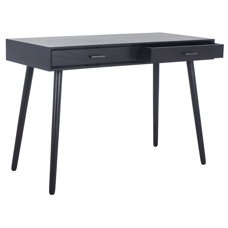 2-Drawer Writing Desk with Tapered Legs and Brass Pulls