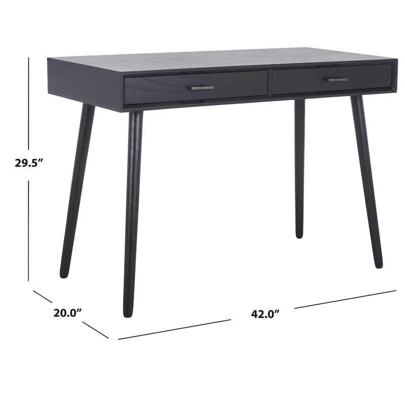 2-Drawer Writing Desk with Tapered Legs and Brass Pulls