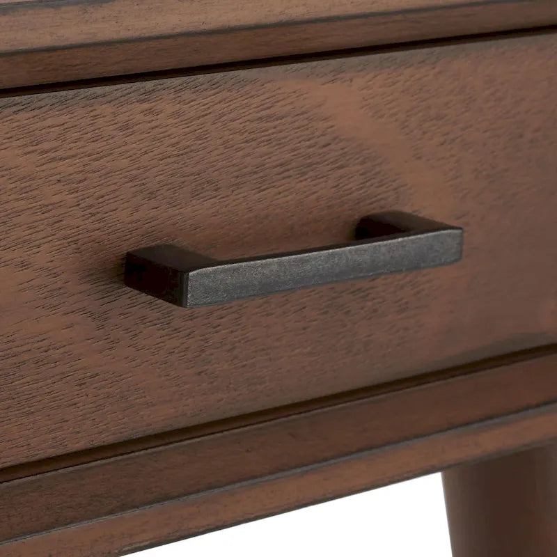 2-Drawer Writing Desk with Tapered Legs and Brass Pulls