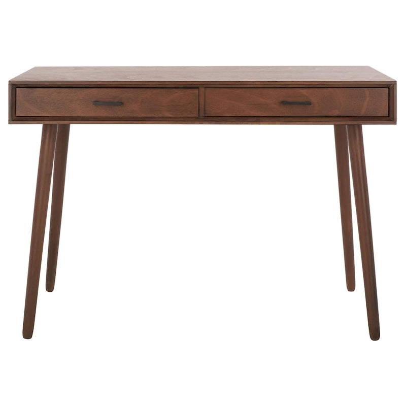 2-Drawer Writing Desk with Tapered Legs and Brass Pulls
