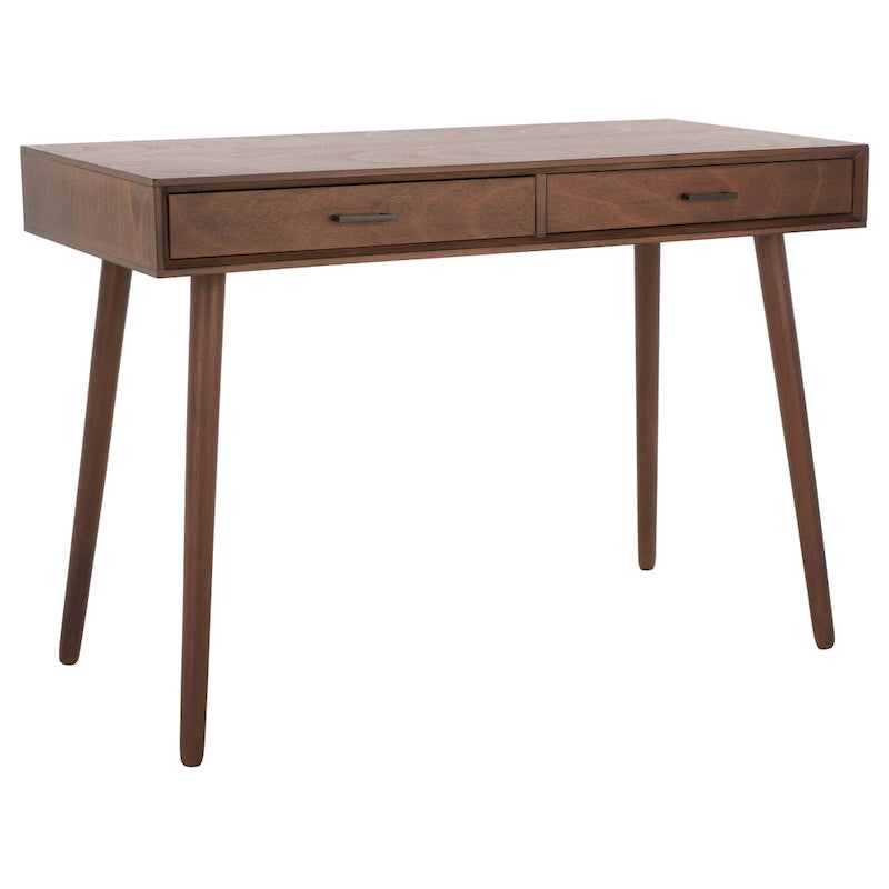 2-Drawer Writing Desk with Tapered Legs and Brass Pulls