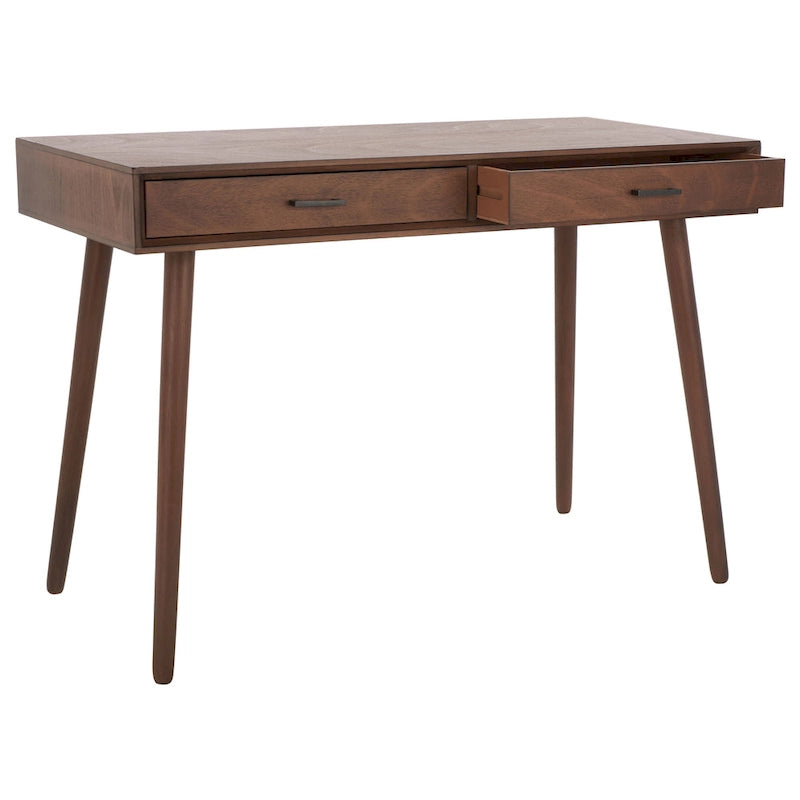 2-Drawer Writing Desk with Tapered Legs and Brass Pulls