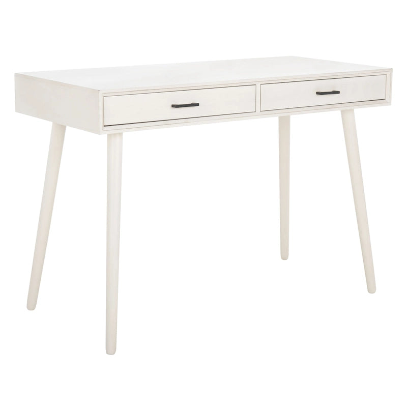 2-Drawer Writing Desk with Tapered Legs and Brass Pulls