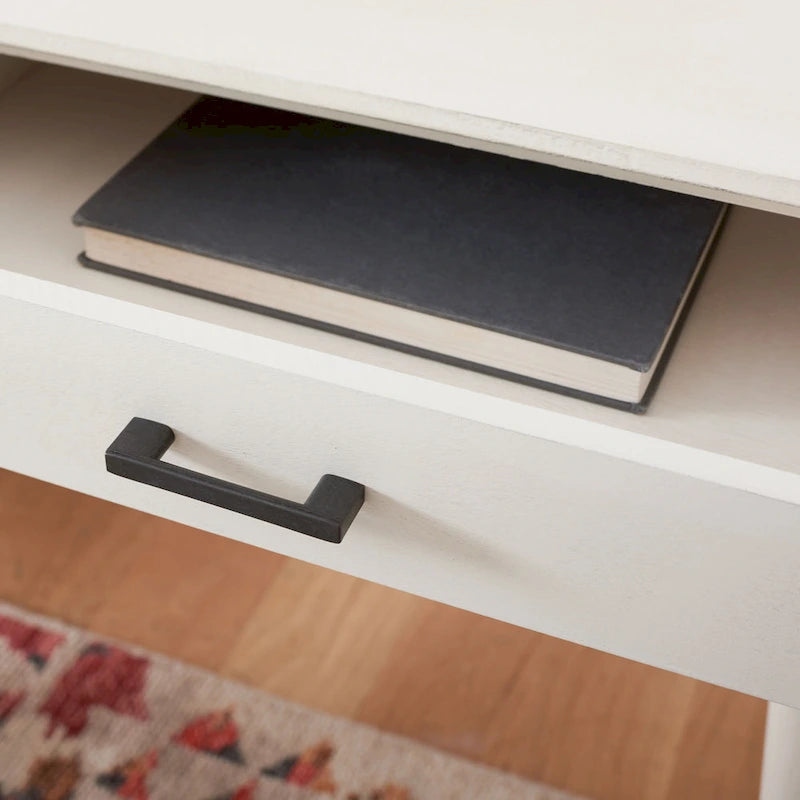 2-Drawer Writing Desk with Tapered Legs and Brass Pulls