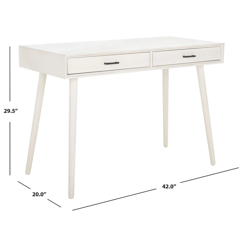 2-Drawer Writing Desk with Tapered Legs and Brass Pulls