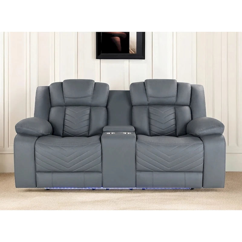 75 Inch Light Gray Faux Leather Power Reclining Loveseat with Storage