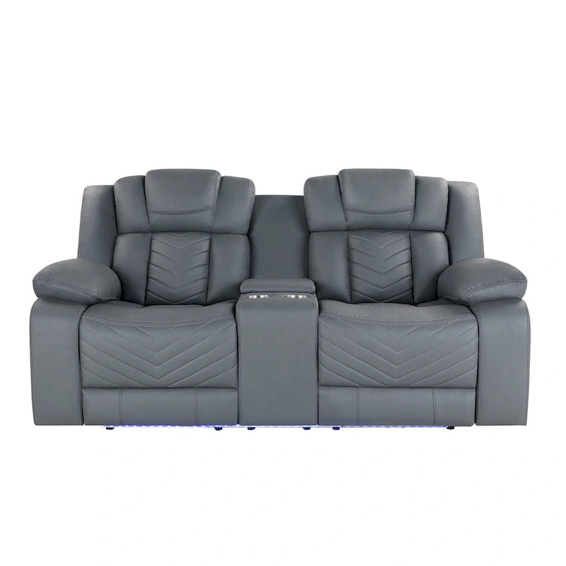 75 Inch Light Gray Faux Leather Power Reclining Loveseat with Storage