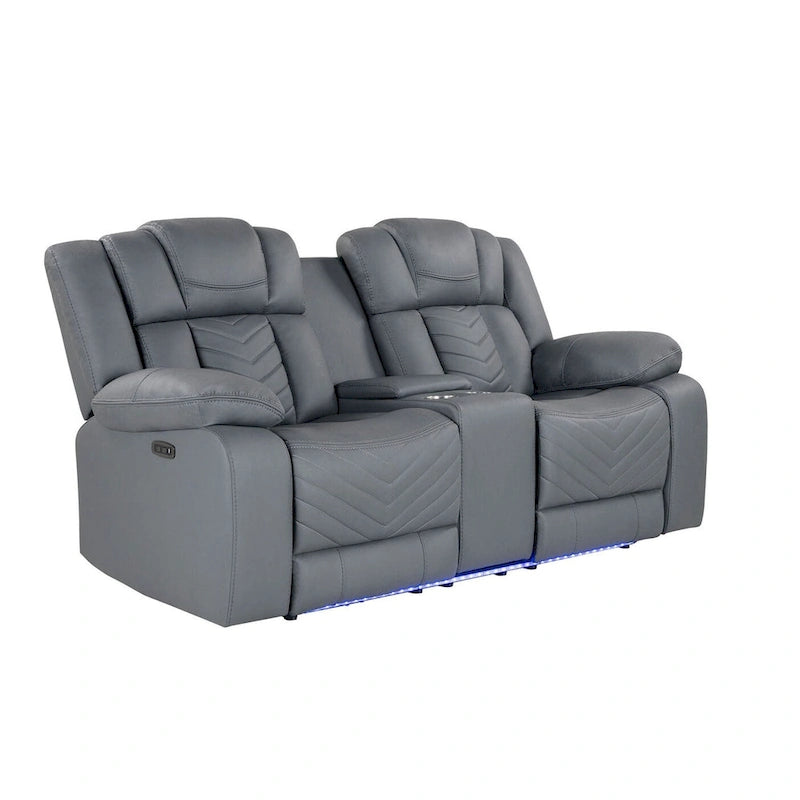 75 Inch Light Gray Faux Leather Power Reclining Loveseat with Storage