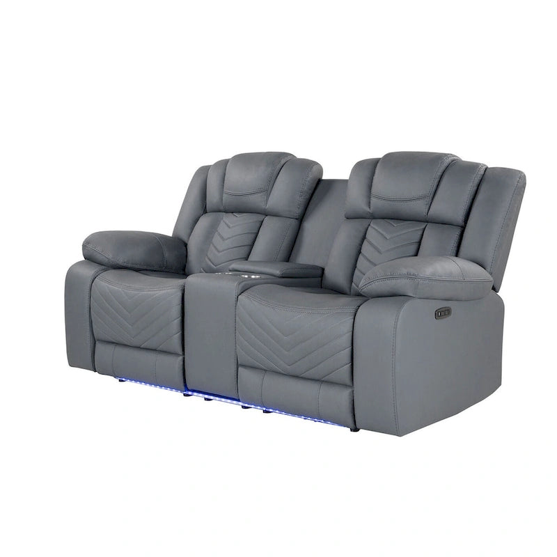 75 Inch Light Gray Faux Leather Power Reclining Loveseat with Storage