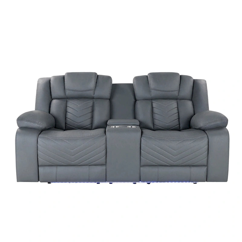 75 Inch Light Gray Faux Leather Power Reclining Loveseat with Storage