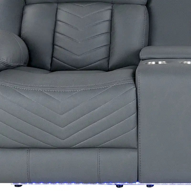 75 Inch Light Gray Faux Leather Power Reclining Loveseat with Storage