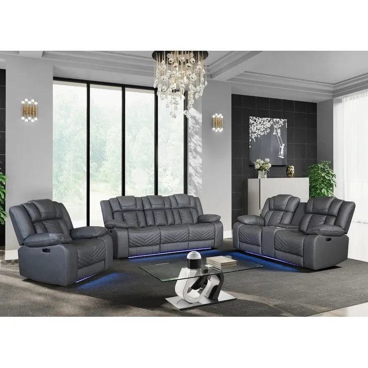 75 Inch Light Gray Faux Leather Power Reclining Loveseat with Storage