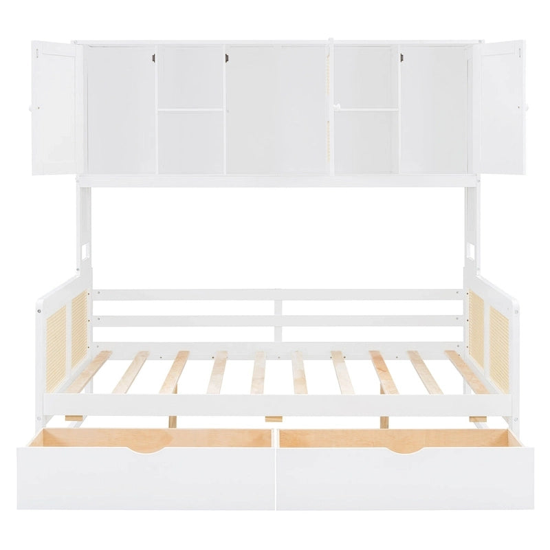 Full Size Wood Daybed with Cabinet, 2 Drawers, and Shelf