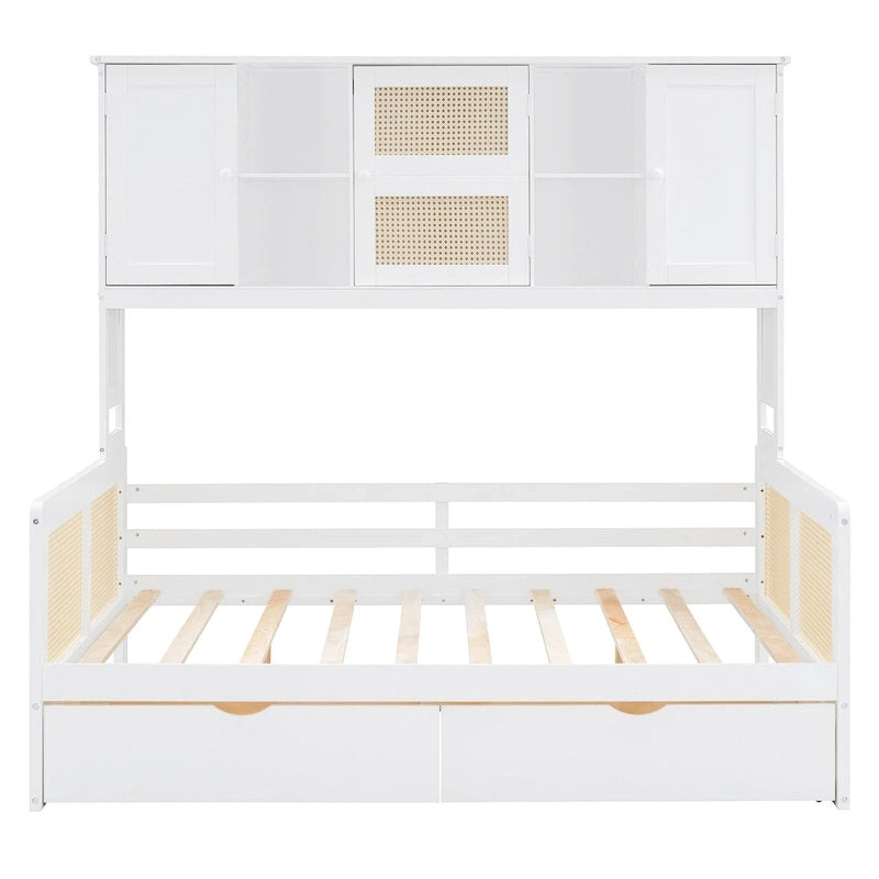 Full Size Wood Daybed with Cabinet, 2 Drawers, and Shelf