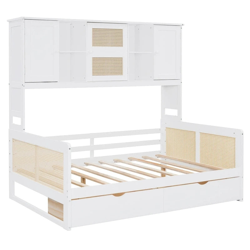 Full Size Wood Daybed with Cabinet, 2 Drawers, and Shelf