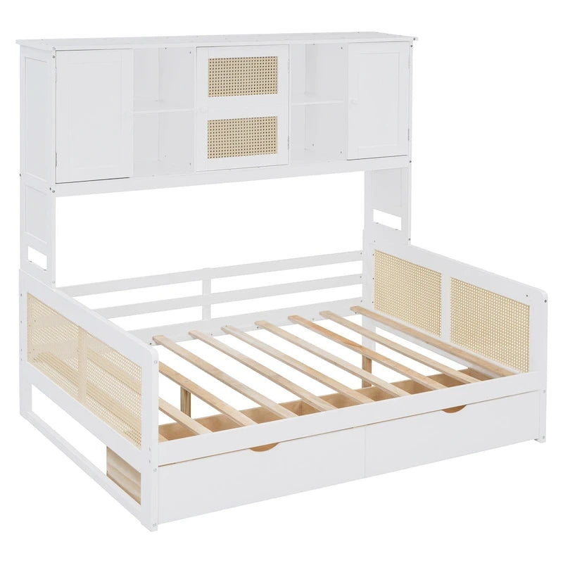 Full Size Wood Daybed with Cabinet, 2 Drawers, and Shelf