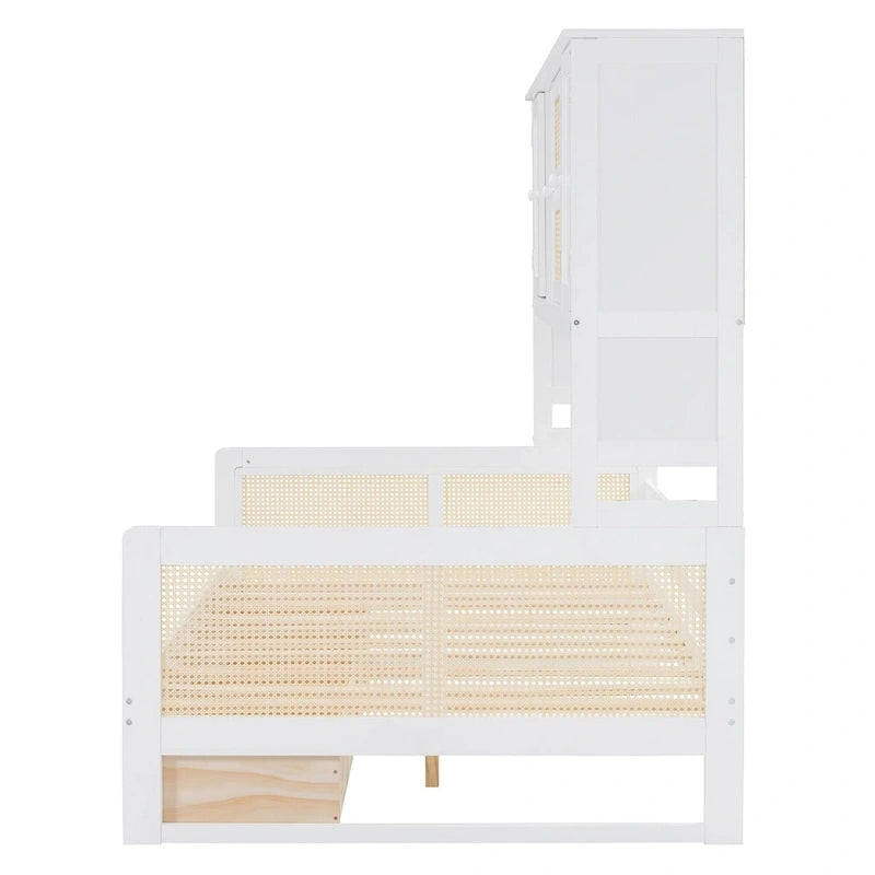 Full Size Wood Daybed with Cabinet, 2 Drawers, and Shelf
