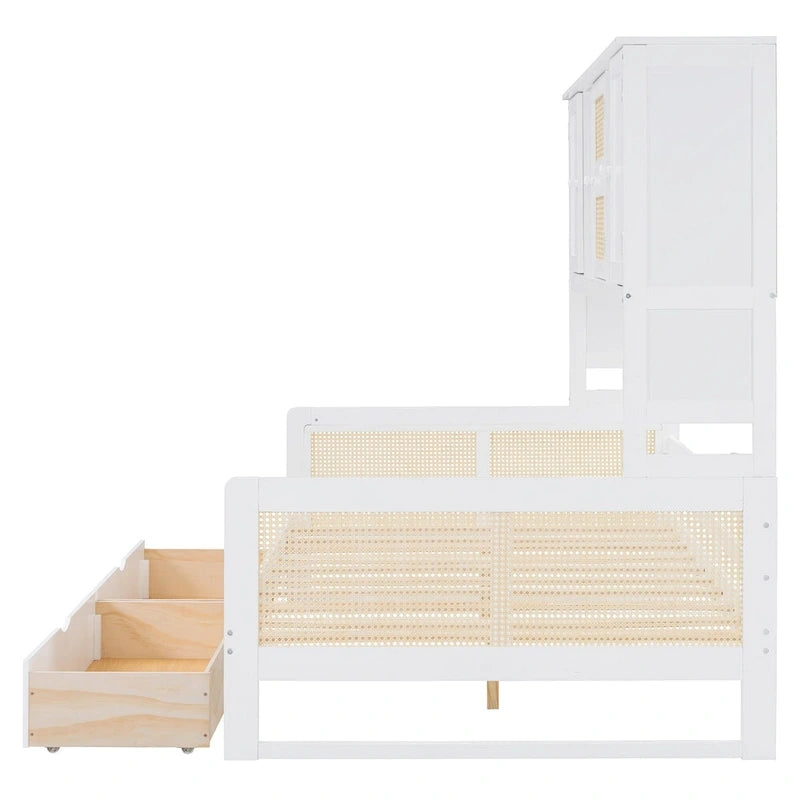 Full Size Wood Daybed with Cabinet, 2 Drawers, and Shelf