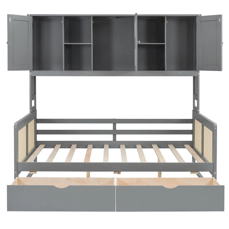 Full Size Wood Daybed with Cabinet, 2 Drawers, and Shelf