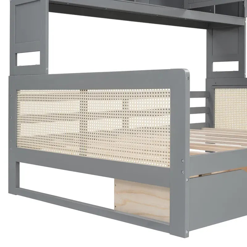 Full Size Wood Daybed with Cabinet, 2 Drawers, and Shelf
