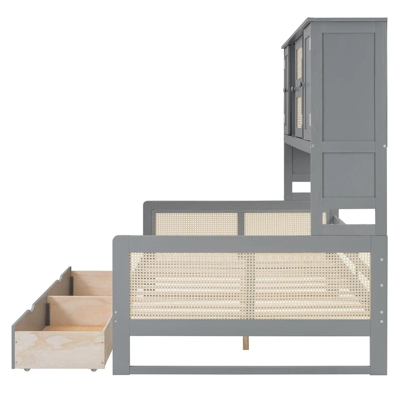 Full Size Wood Daybed with Cabinet, 2 Drawers, and Shelf