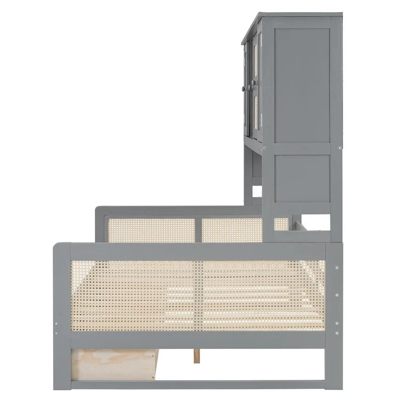 Full Size Wood Daybed with Cabinet, 2 Drawers, and Shelf