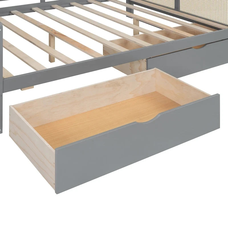 Full Size Wood Daybed with Cabinet, 2 Drawers, and Shelf