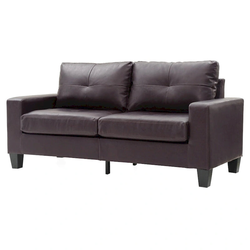 Tufted Faux Leather Straight Sofa with Square Arms and Pocket Coil Cushions, 71 Inch