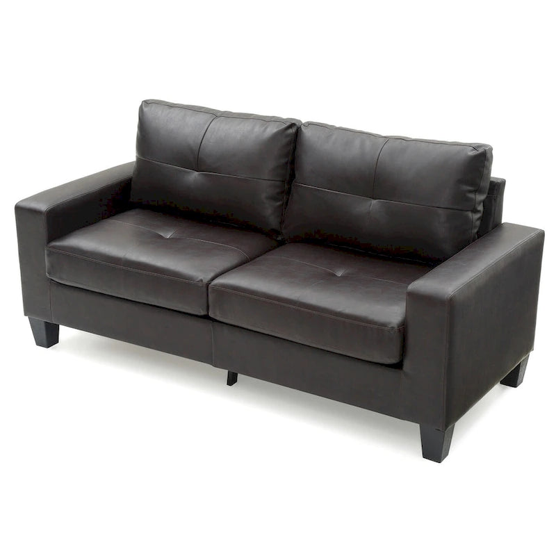 Tufted Faux Leather Straight Sofa with Square Arms and Pocket Coil Cushions, 71 Inch