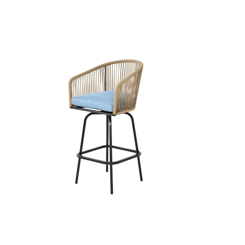 Outdoor Rattan Bar Stools Set of 4 with Armrests and Backrest