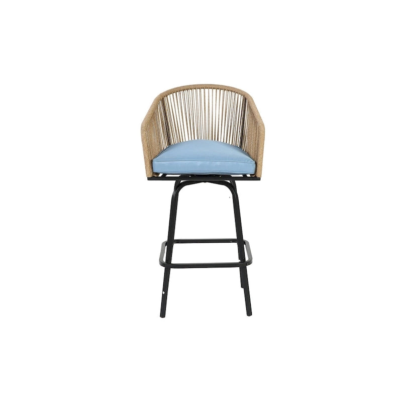 Outdoor Rattan Bar Stools Set of 4 with Armrests and Backrest
